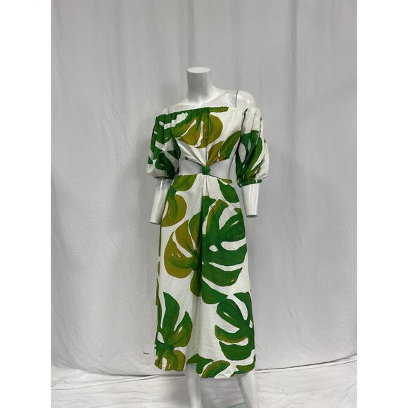 Farm Rio 'Monstera' White Linen Knot Midi Dress Size XS - Picture 2 of 5